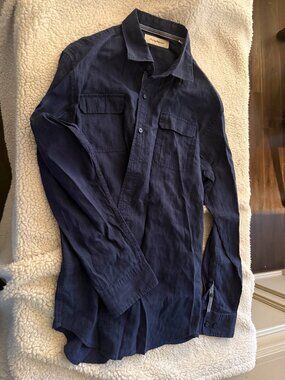 Tommy Bahama Men's Linen Cotton Shirt — Navy Blue — Size L
